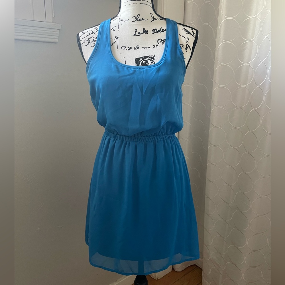 Short, racer-back blue dress